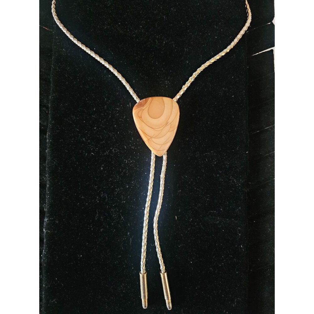 Bruneau Jasper cabachon bolero tie gold silver leather strap.‎